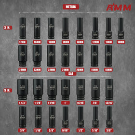 AMM half drive deep socket set metric sizes 10 to 24 mm for precise metric work