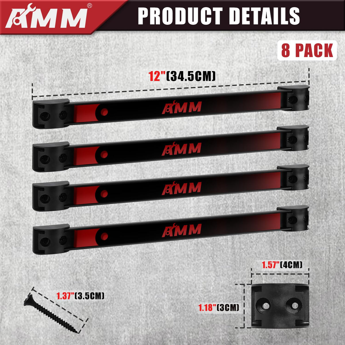 AMM wall-mounted magnetic strip with screws for quick, secure installation.