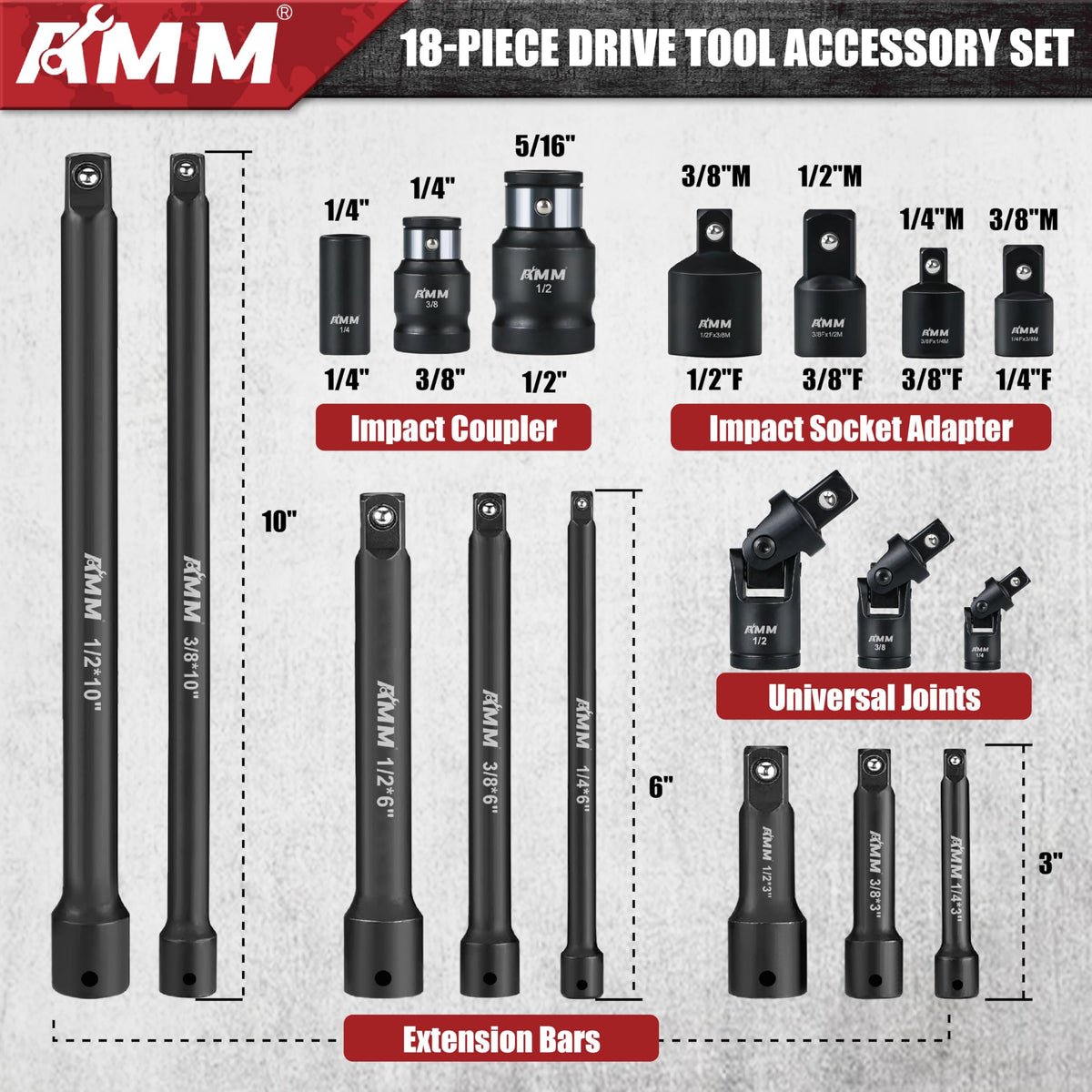 AMM impact extension bar 1/4 inch drive 6 inch length extend reach