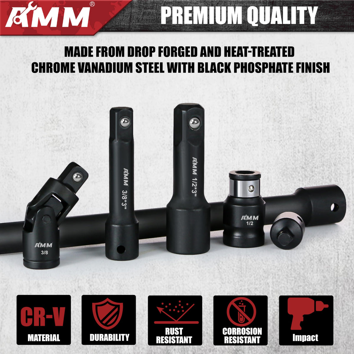 AMM impact extension bar 3/8 inch drive 3 inch length