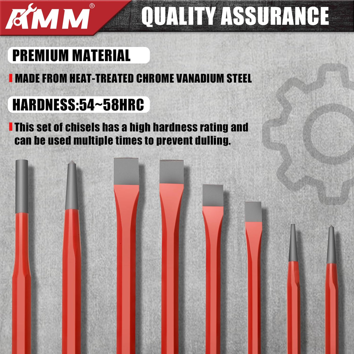 AMM imprinted sizes on roll for quick tool identification.