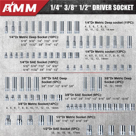 AMM Mechanics Tool Set 1/2 drive sockets handle heavy fasteners.