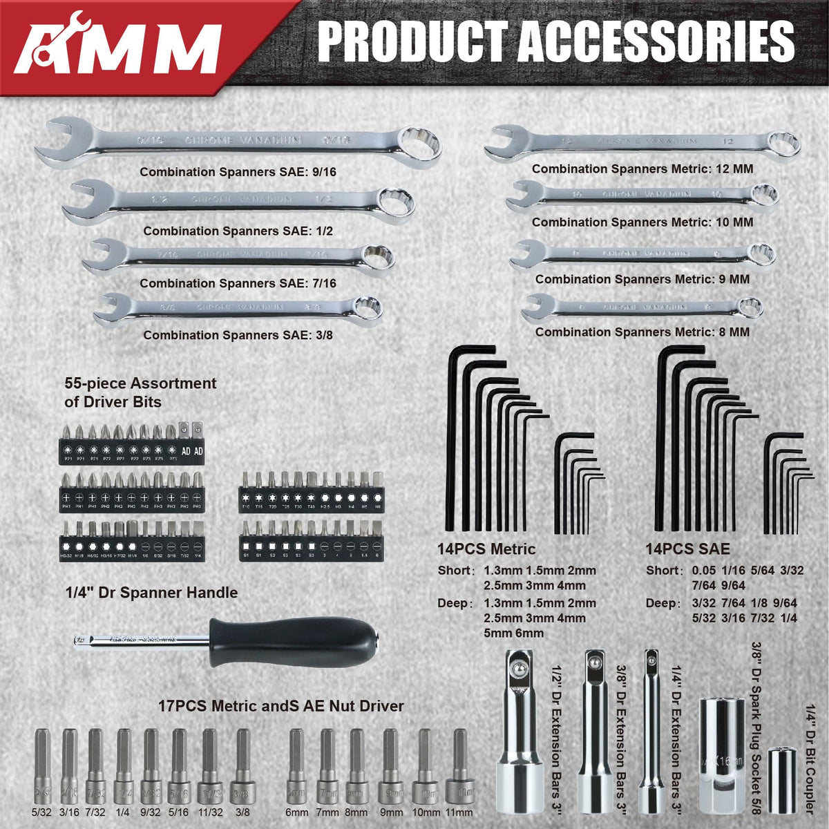 AMM Mechanics Tool Set 3/8 drive sockets for mid-range jobs.