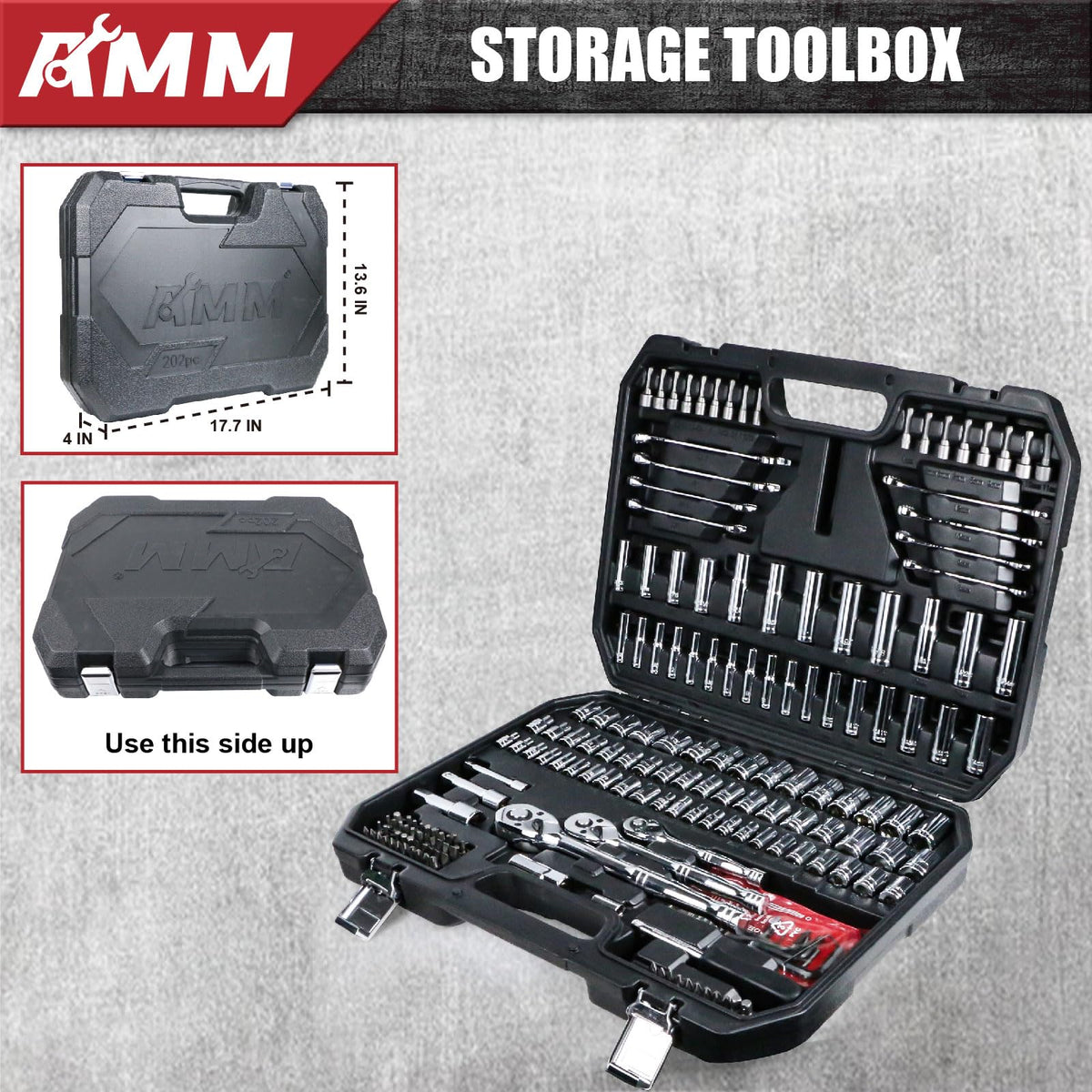 AMM Mechanics Tool Set 72-tooth ratchet enables smooth operation.