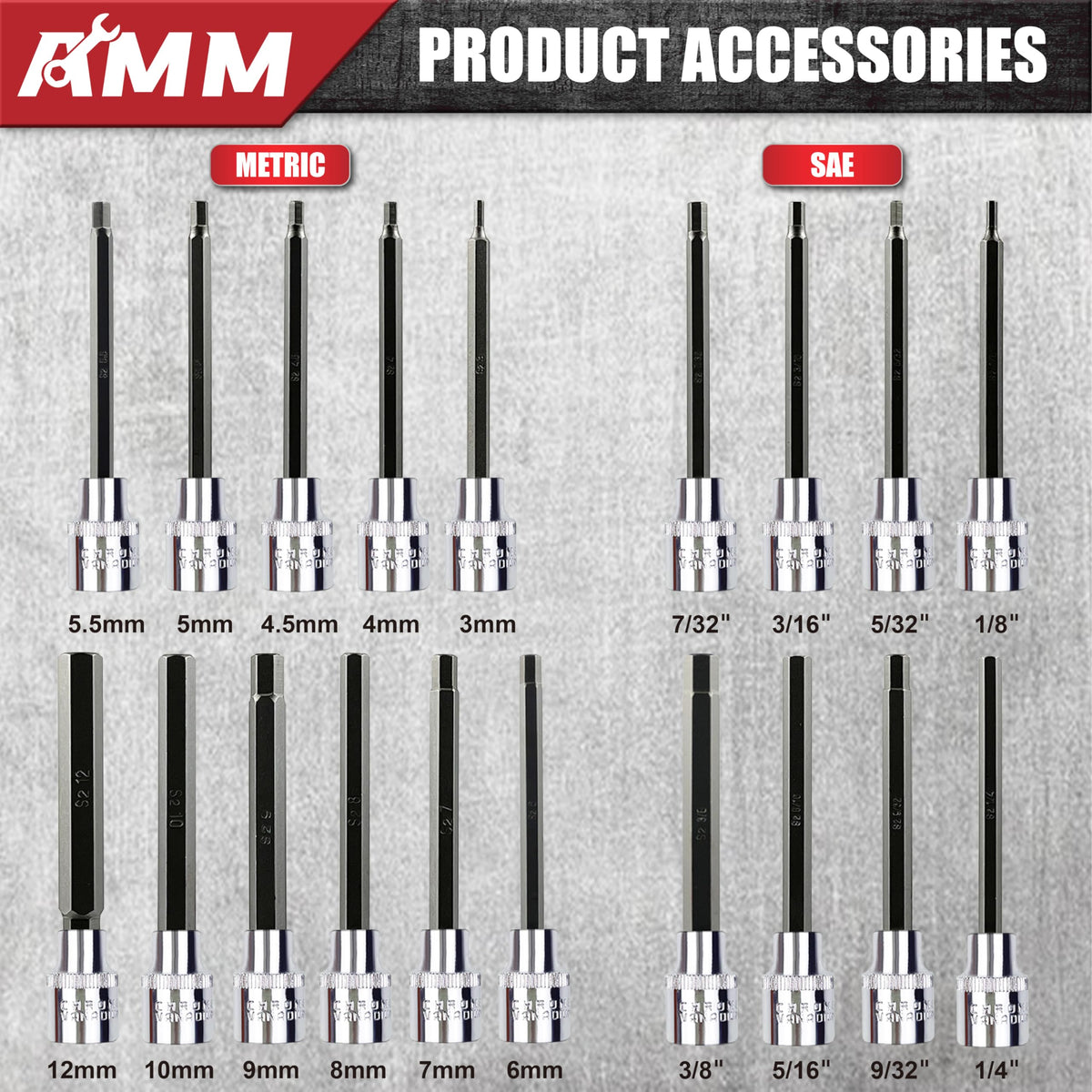 AMM S2 alloy steel hex bits close-up showing high hardness for heavy use