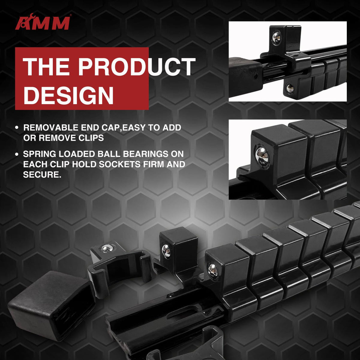 AMM socket-rail clips allow flexible arrangement for deep and shallow sockets