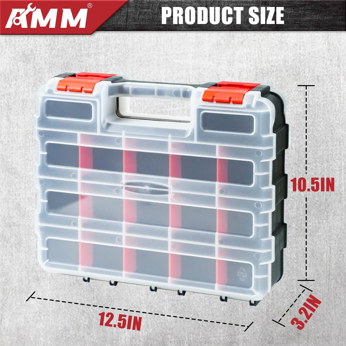 AMM Tool Box showing 34 compartments for small parts.