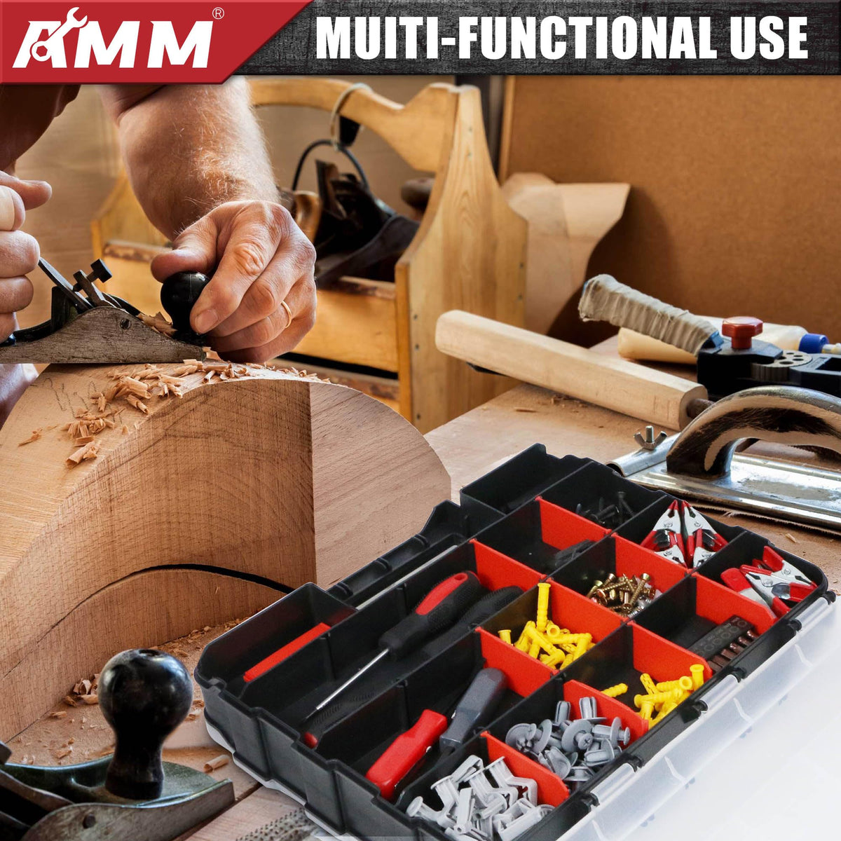 AMM Tool Box top handle for easy carrying to worksites.