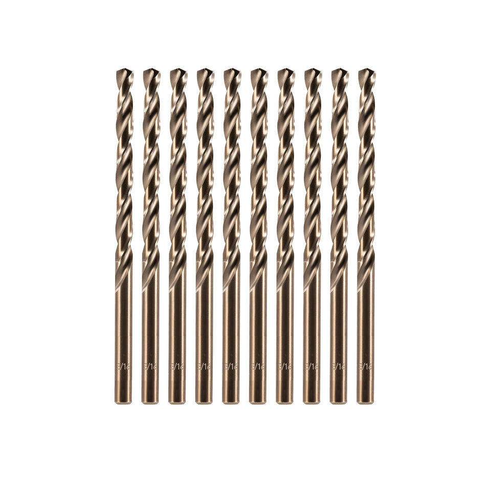 amoolo 3/16-inch cobalt drill bit set 10 pcs in box for durable metal drilling