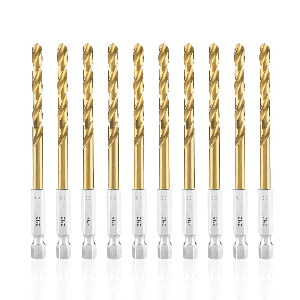 amoolo 316 twist drill bit set in hex shank for quick tool changes and metal drilling.