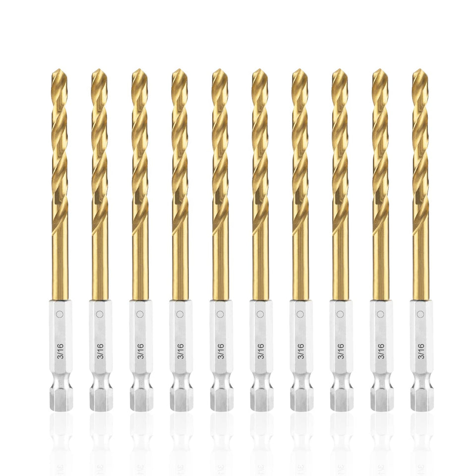 amoolo 316 twist drill bit set in hex shank for quick tool changes and metal drilling.