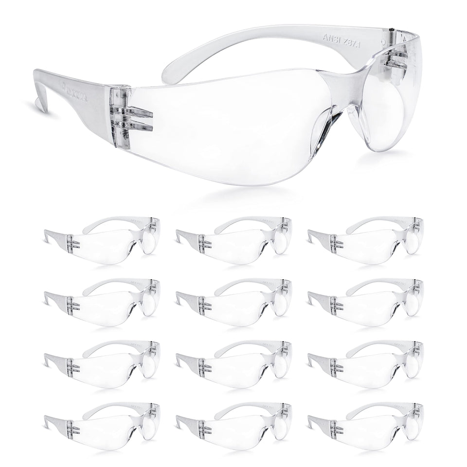 amoolo Clear Safety Glasses pack 24 for bulk eye protection on job sites