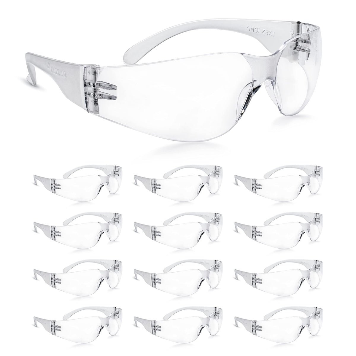 amoolo Clear Safety Glasses with wraparound lenses for all-day eye protection at work.