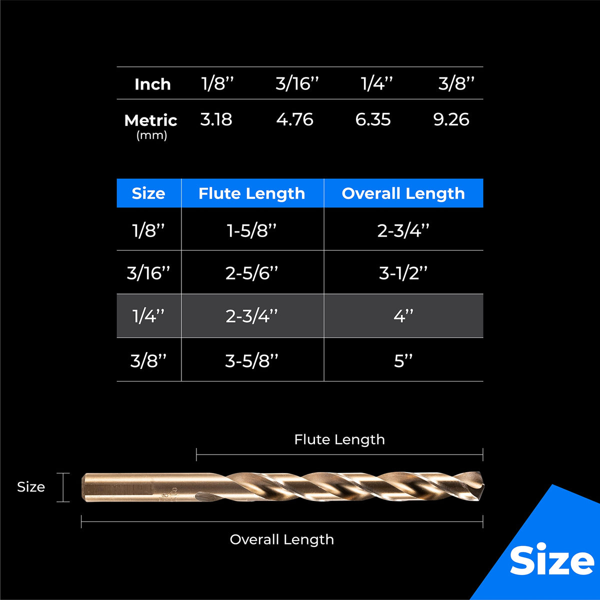 Amoolo flute length 69-85 mm visible for efficient chip removal