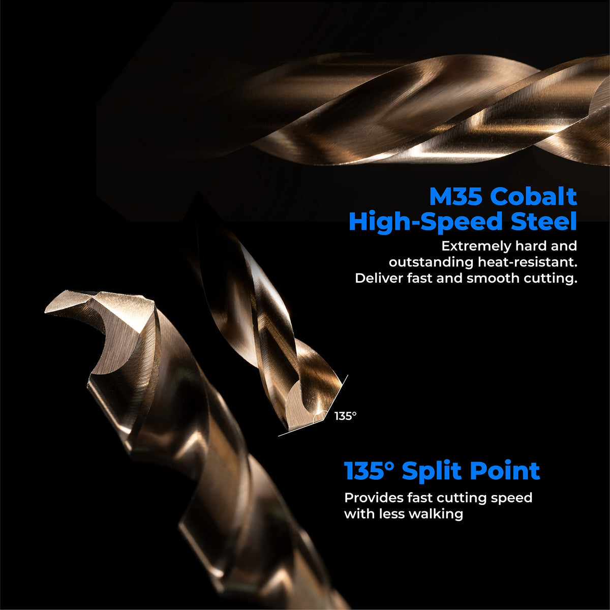 amoolo M35 cobalt HSS drill bit with enhanced wear resistance for stainless steel