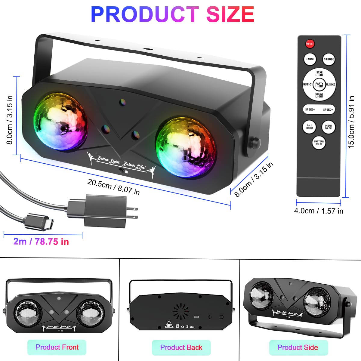 Amosamz Disco Lights remote control makes mode changes easy.