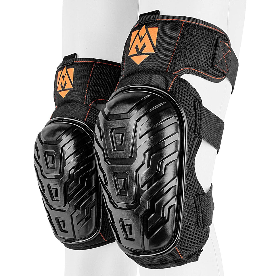 AMPAS construction knee pads overview showing rugged exterior and gel cushion for comfort