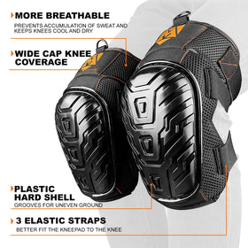 AMPAS protective cap on knee pads guarding against debris during jobsite use
