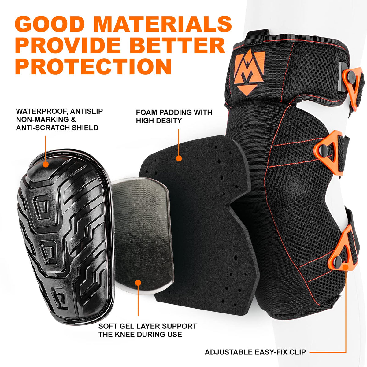 AMPAS knee pads with soft gel cushion for kneeling on hard surfaces