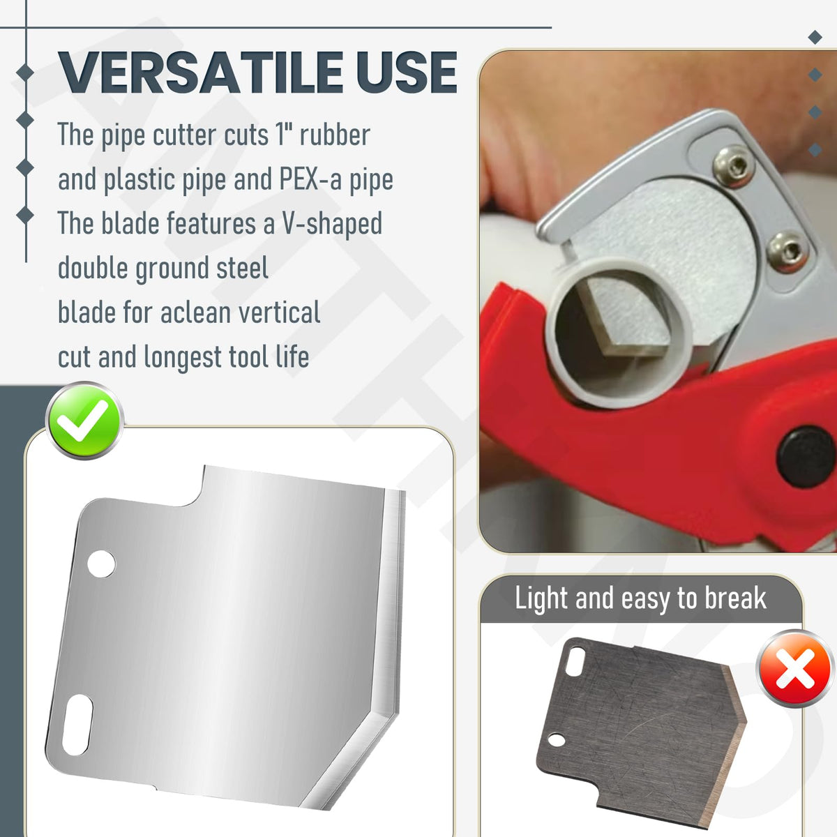 AMTHKNO 1-inch tubing capacity blade ready for rubber, plastic, and PEX-a uses.