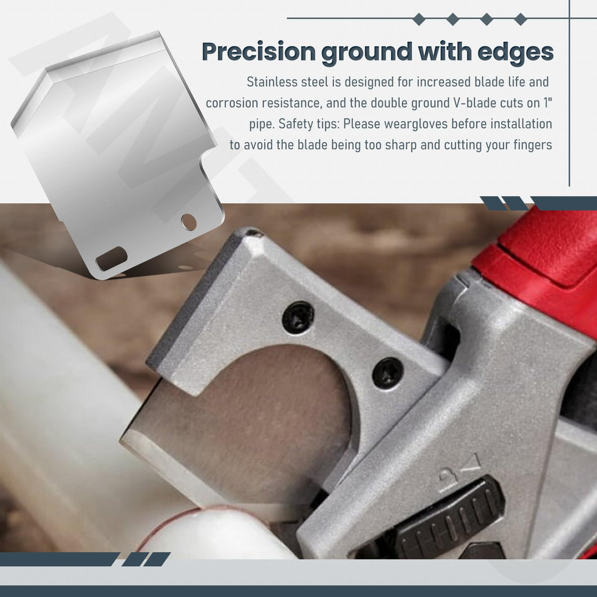 AMTHKNO safety reminder for blade replacement with gloves.