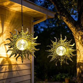 Amugmilk hanging solar lanterns illuminate garden paths with warm, inviting glow.