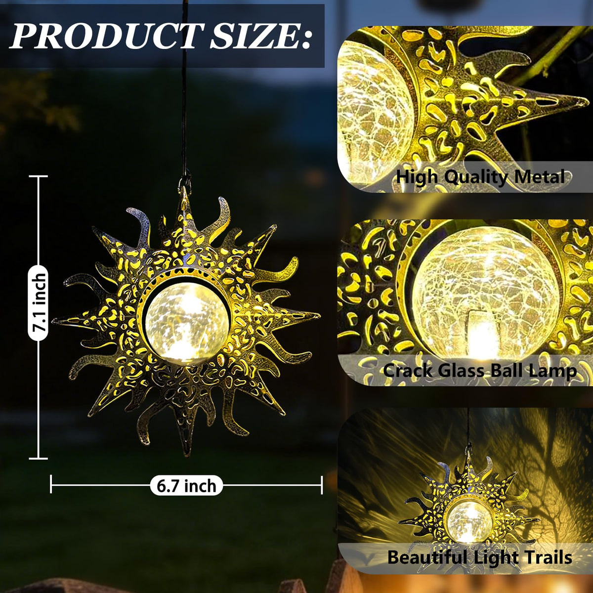 Amugmilk sun-and-globe design lantern highlights outdoor ambiance.