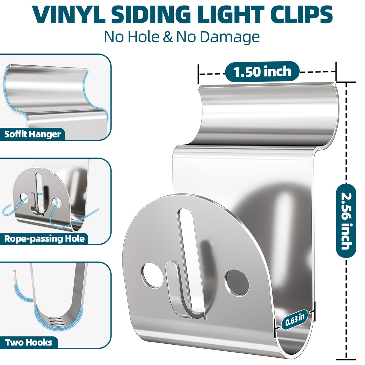 Amuille dual-hook design shown holding lights and ornament simultaneously.