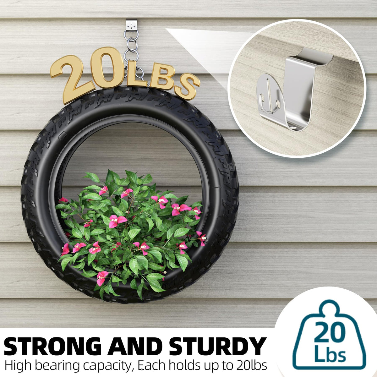 Amuille stainless steel siding clip prevents sag on a windy outdoor display.