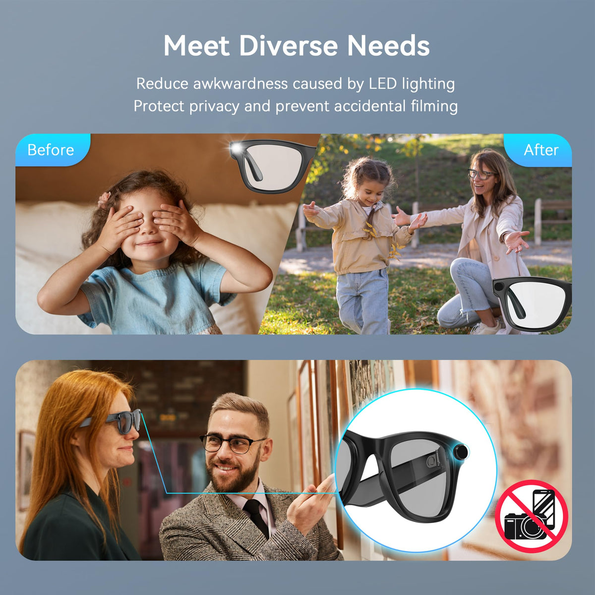 AMVR LED blocking sticker on Ray-Ban Headliner keeps privacy and normal shooting.