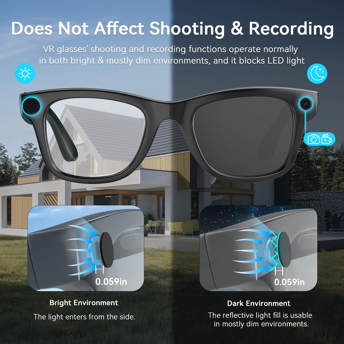 AMVR LED blocking sticker on Ray-Ban Skyler for privacy without affecting sensor.