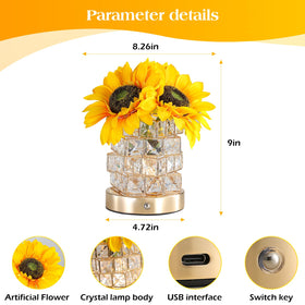 AMWGIMI Sunflowers crystal pot and silk petals add decorative charm