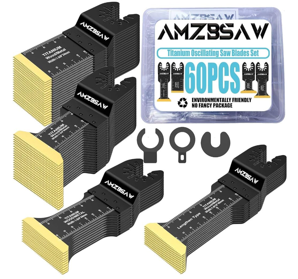 AMZBSAW titanium oscillating blades with storage bag for organized, versatile home projects.