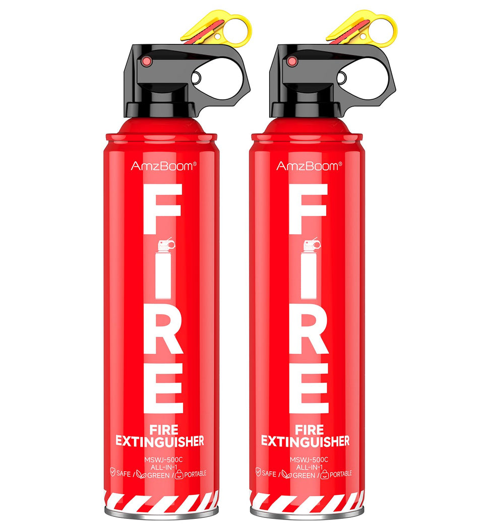 AmzBoom 2-pack fire extinguisher shown for home and kitchen safety in view
