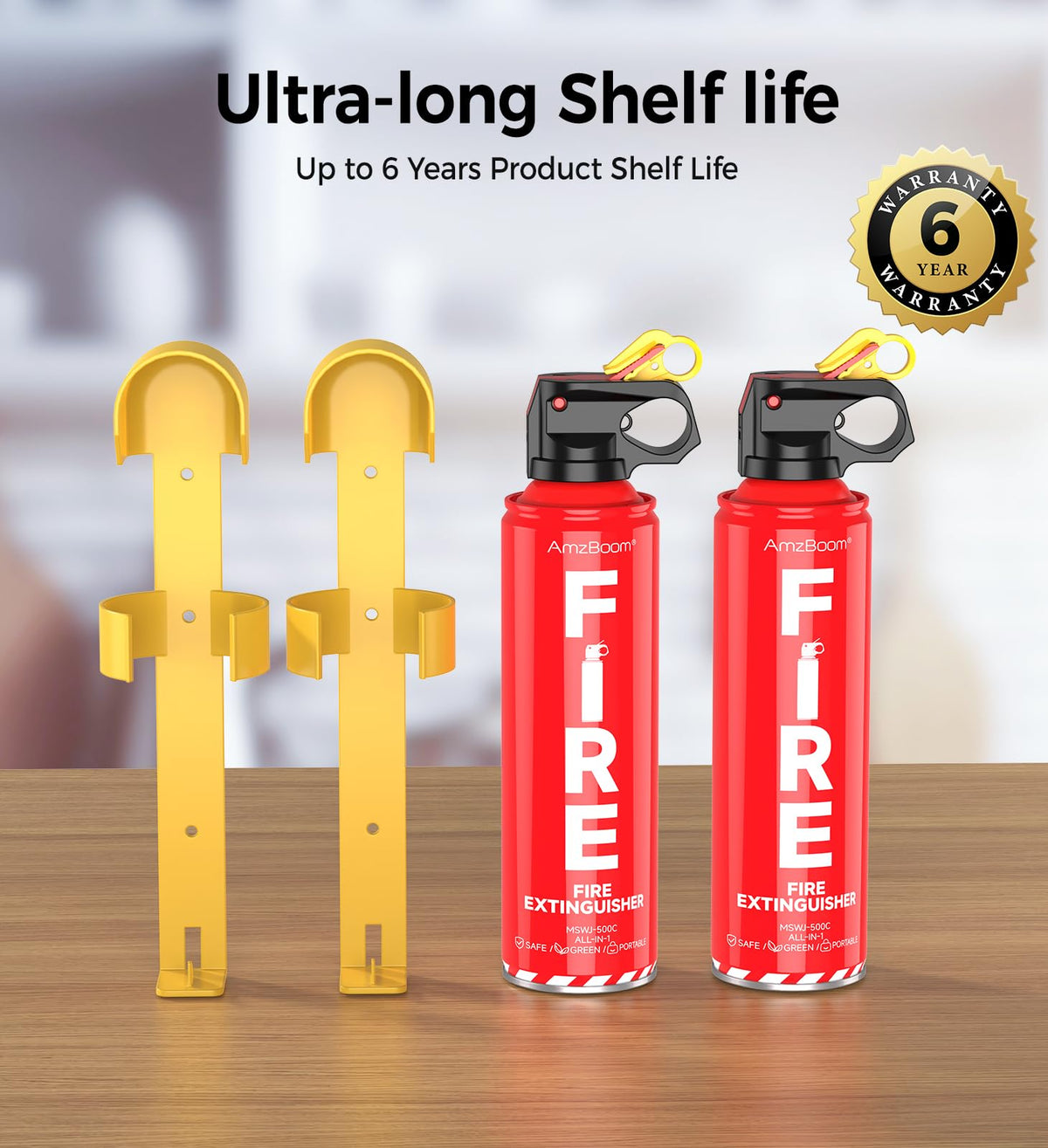 AmzBoom 2-Pack Fire Extinguisher Kit—6-year warranty for ongoing support and safety.