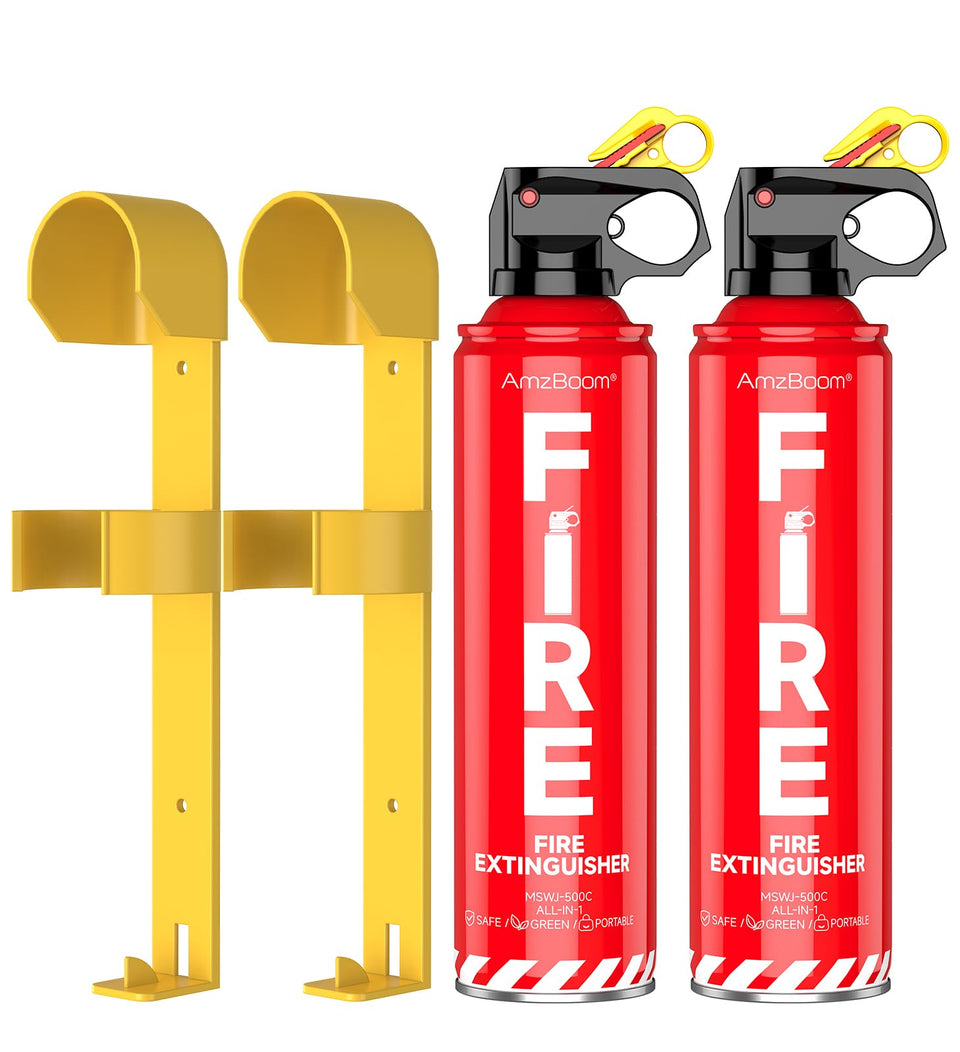 AmzBoom 2-Pack Fire Extinguisher Kit—compact design for quick access in kitchens.