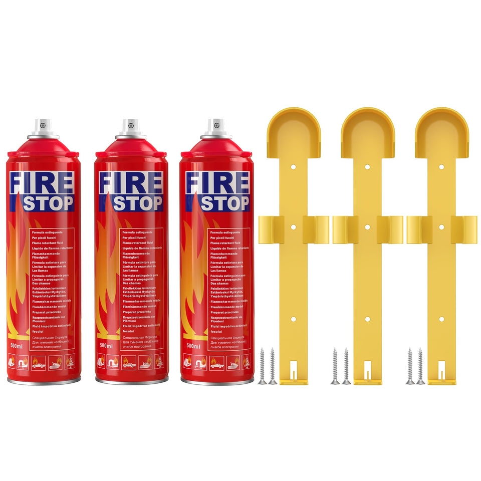 AmzBoom 3-pack fire extinguisher in kitchen setup for quick safety and easy reach