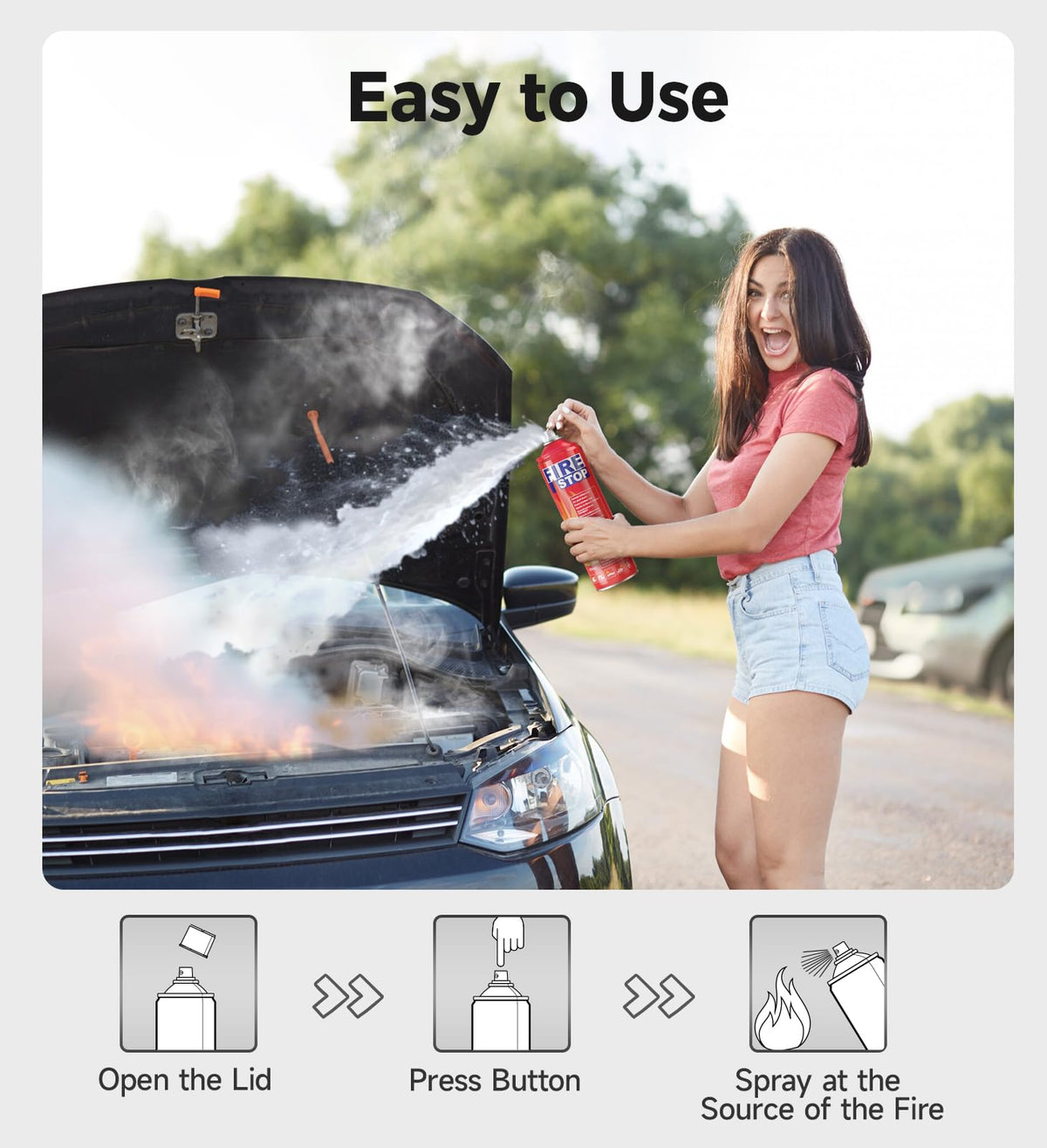 AmzBoom extinguisher spray action demonstrates simple, controlled use.