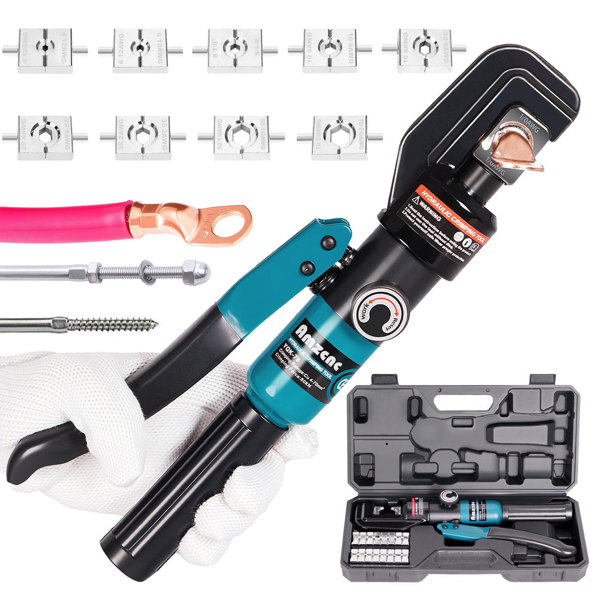 AMZCNC 10-ton hydraulic cable crimper with rotating head for tight spaces