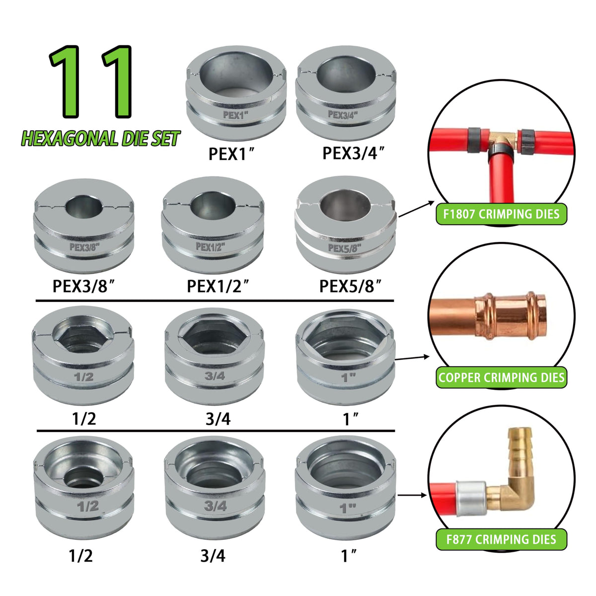 AMZCNC dies kit for copper and PEX adapts to 1/2–1 inch fittings.