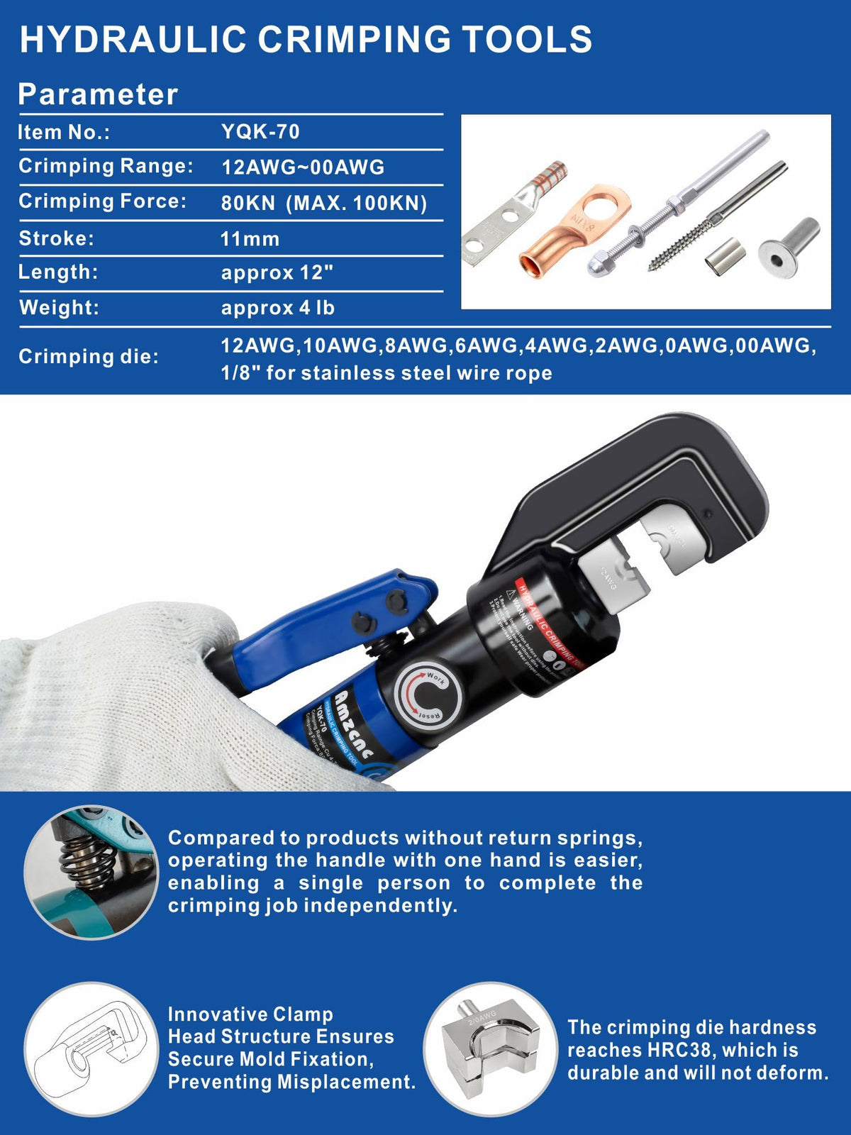 AMZCNC hydraulic crimping tool rotatable head for tight spaces