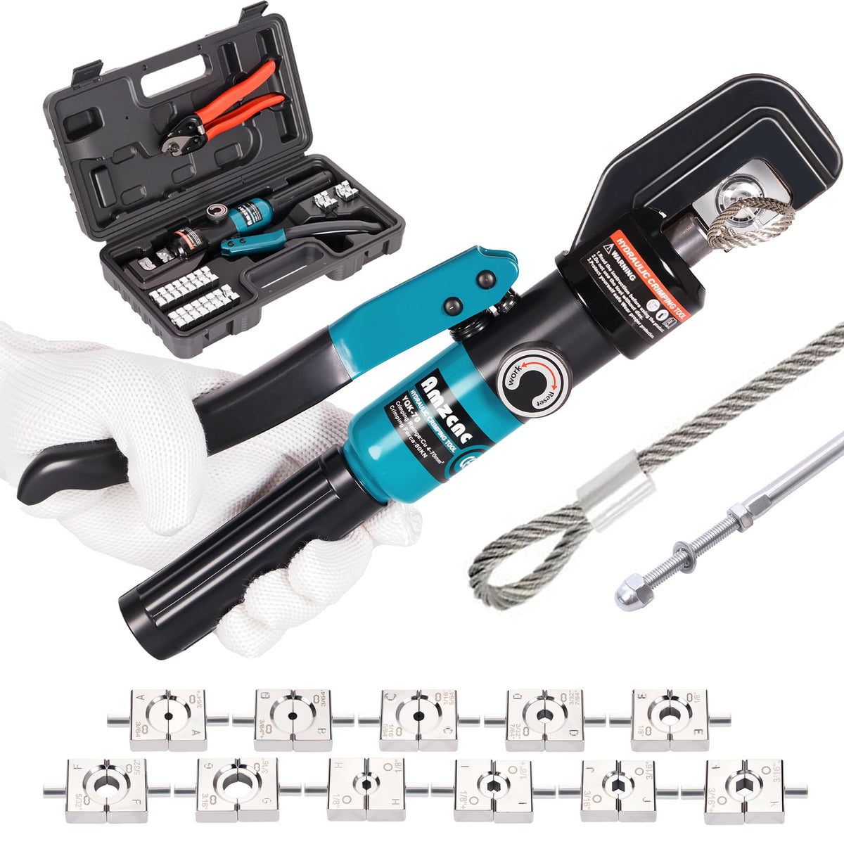 AMZCNC wire rope crimping tool kit dies close-up for precise swaging.