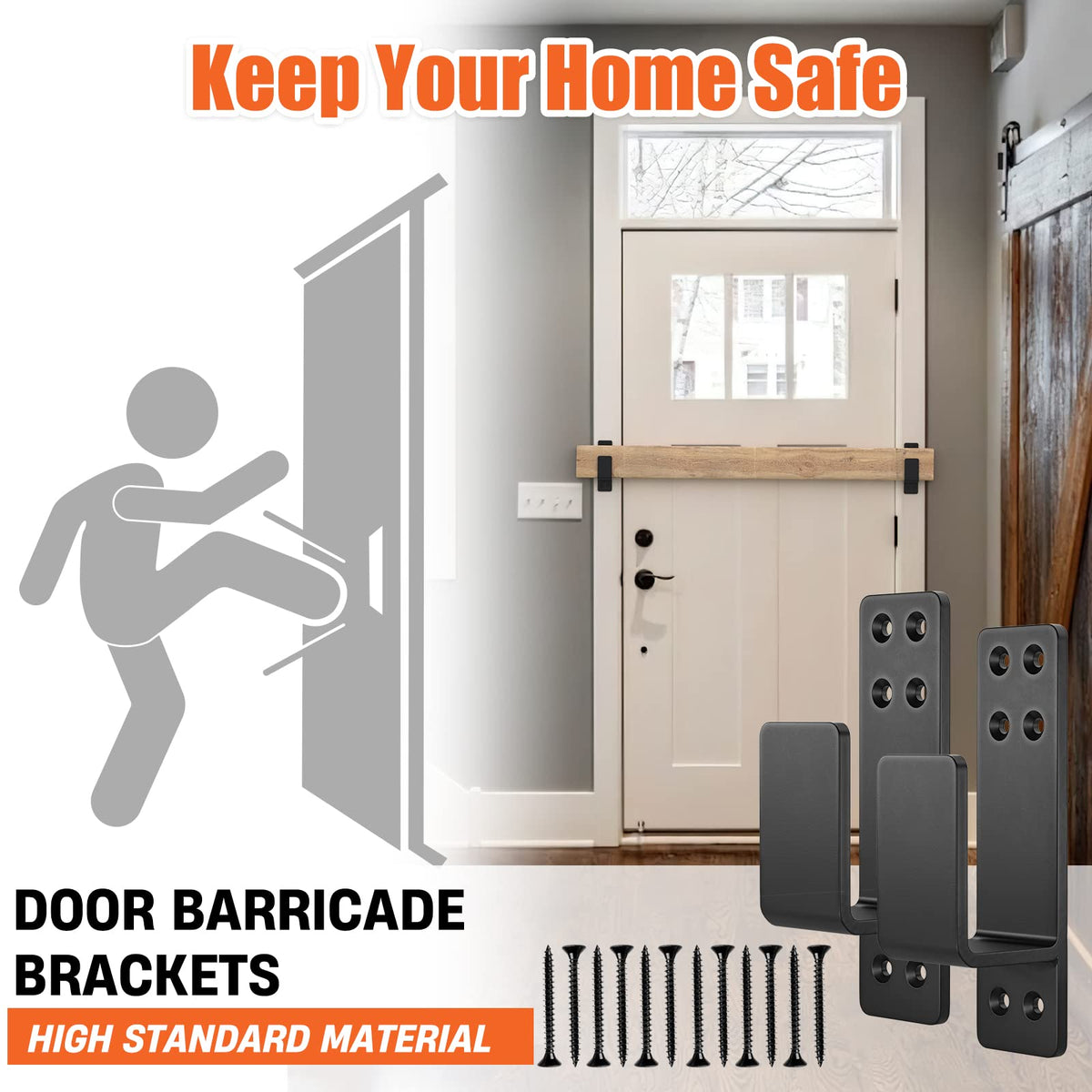 AMZFINE 2x4 bracket installed on a door for added security