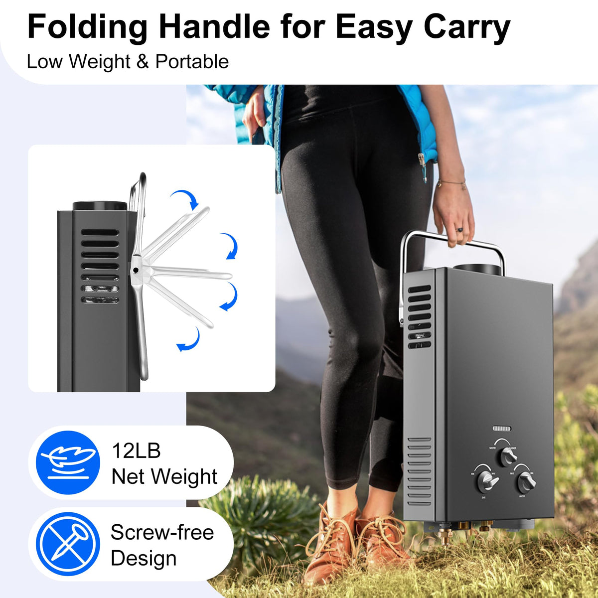 Amzgachfktch instant hot water at 40k BTU for on-demand showers.
