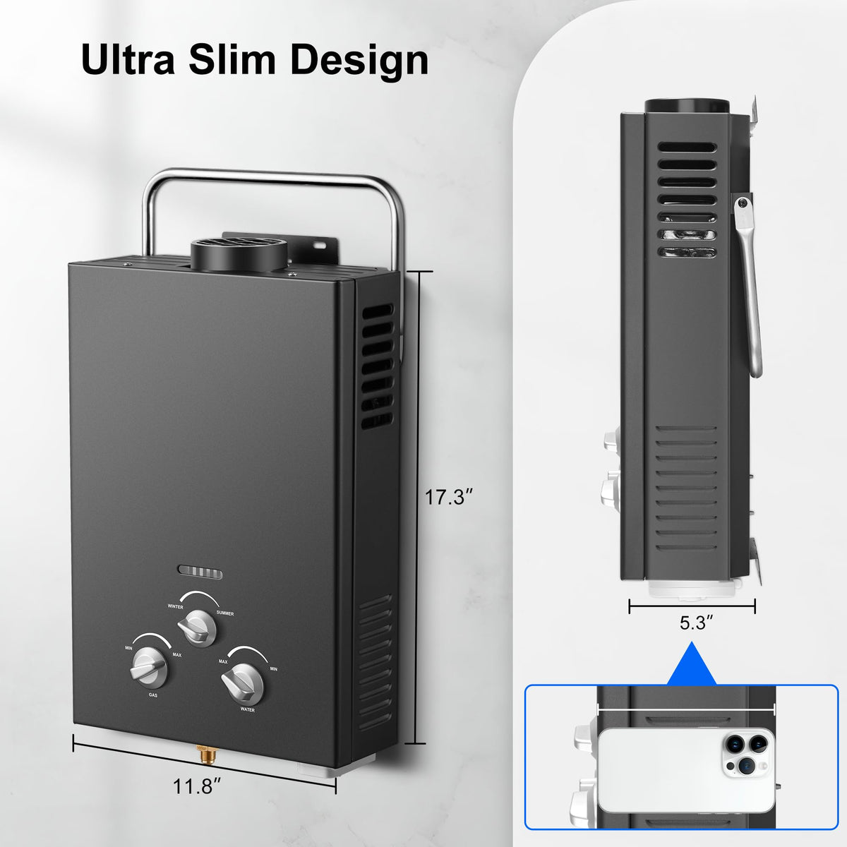 Amzgachfktch portable water heater with handle for easy carry.