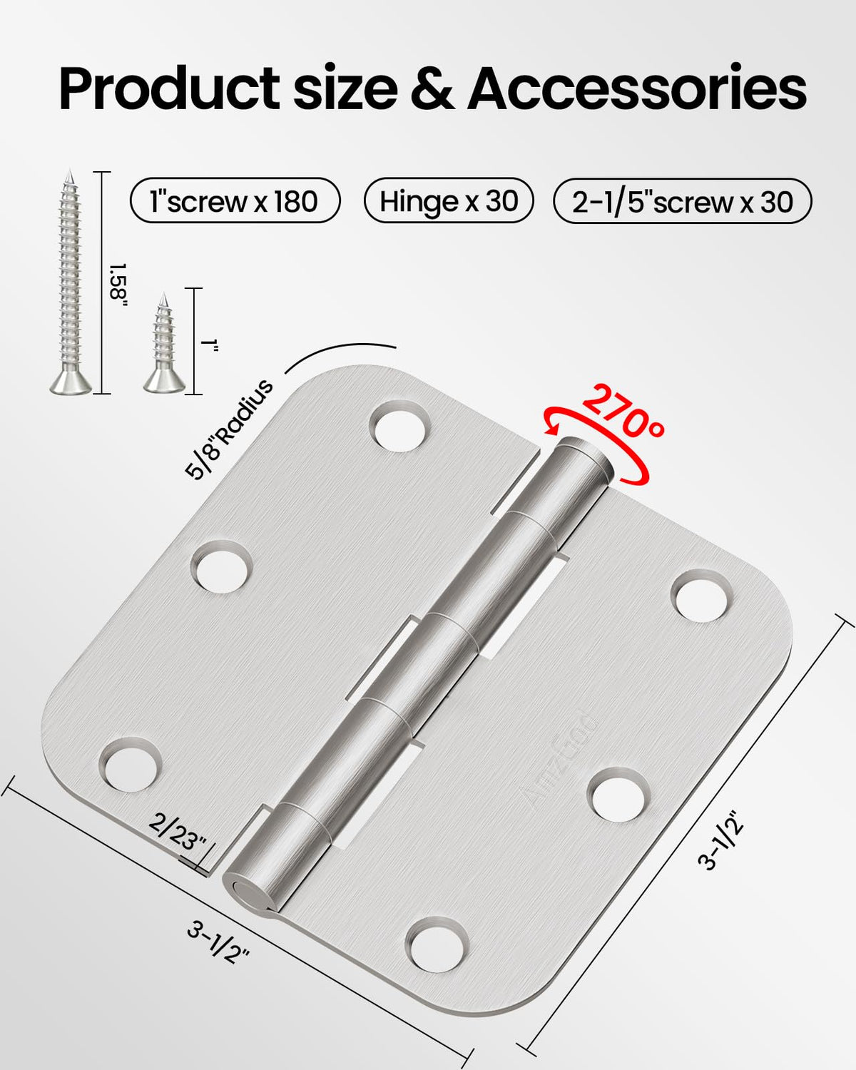 AmzGod 3-1/2 inch rounded hinges with 5/8 inch radius for smooth operation