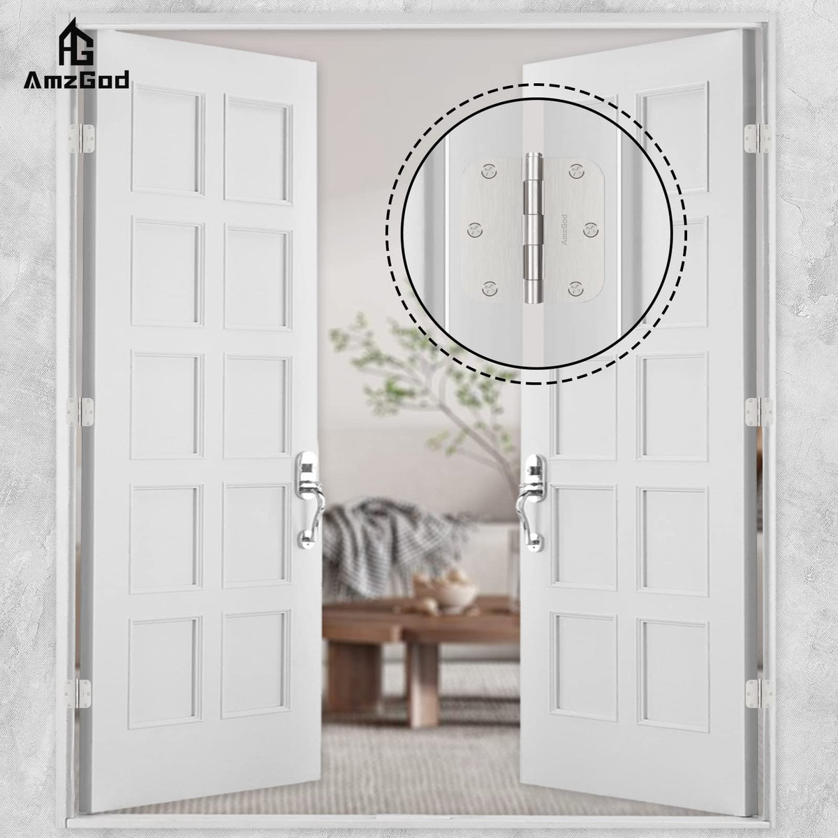 AmzGod three-and-a-half-inch hinges with rounded corners for smooth door operation