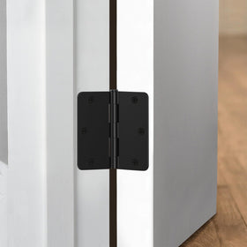 AmzGod matte black door hinge pack image showing 30 hinges and screws for easy replacement