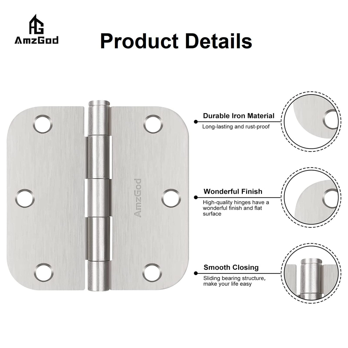 AmzGod plain-bearing hinge set supporting quiet, reliable door movement