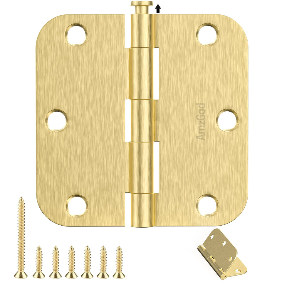 AmzGod satin brass door hinges 3-1/2 by 3-1/2 inches for smooth interior door swinging